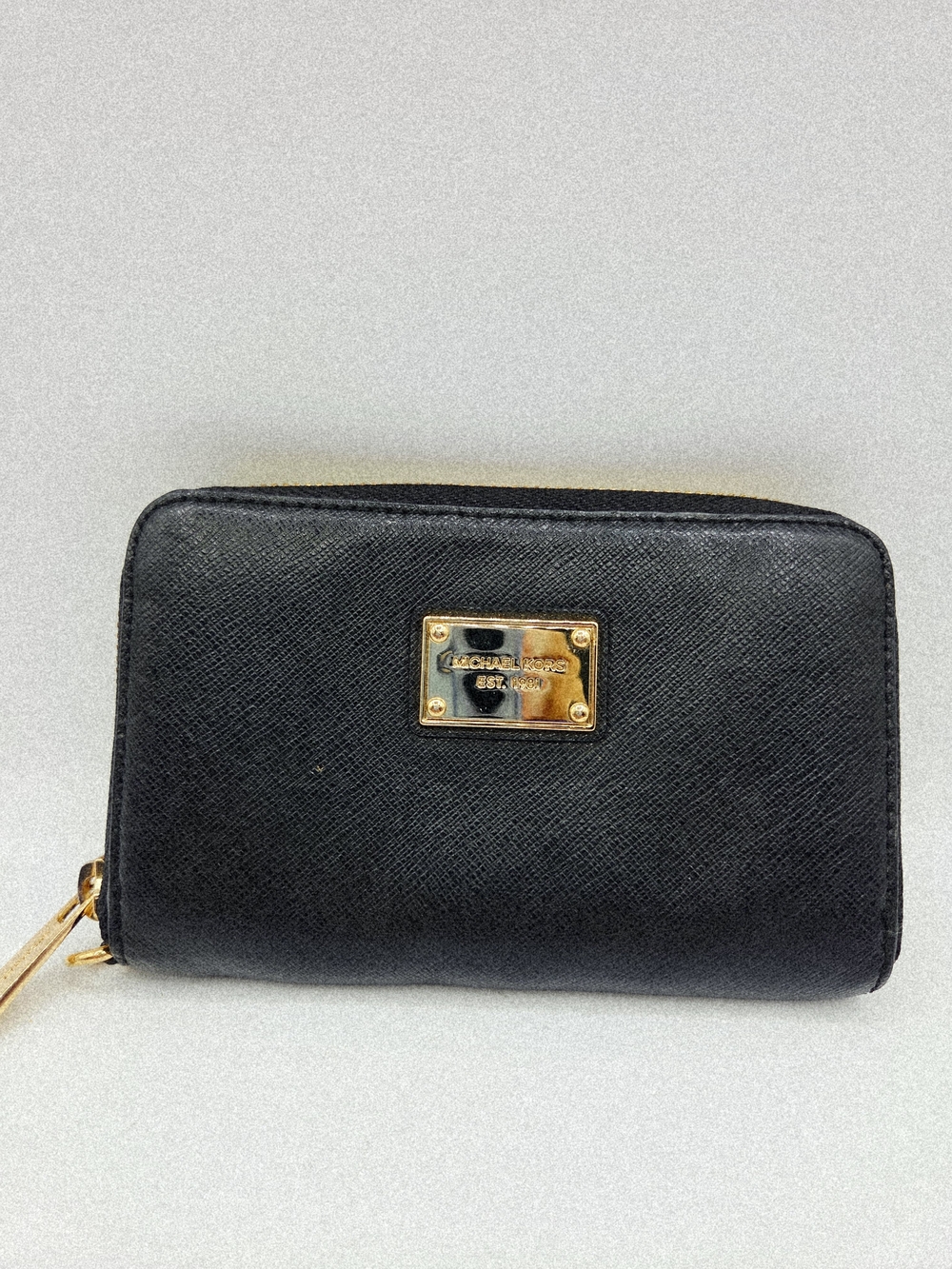 Michael Kors Black Zip-Around Wallet with Gold Plate